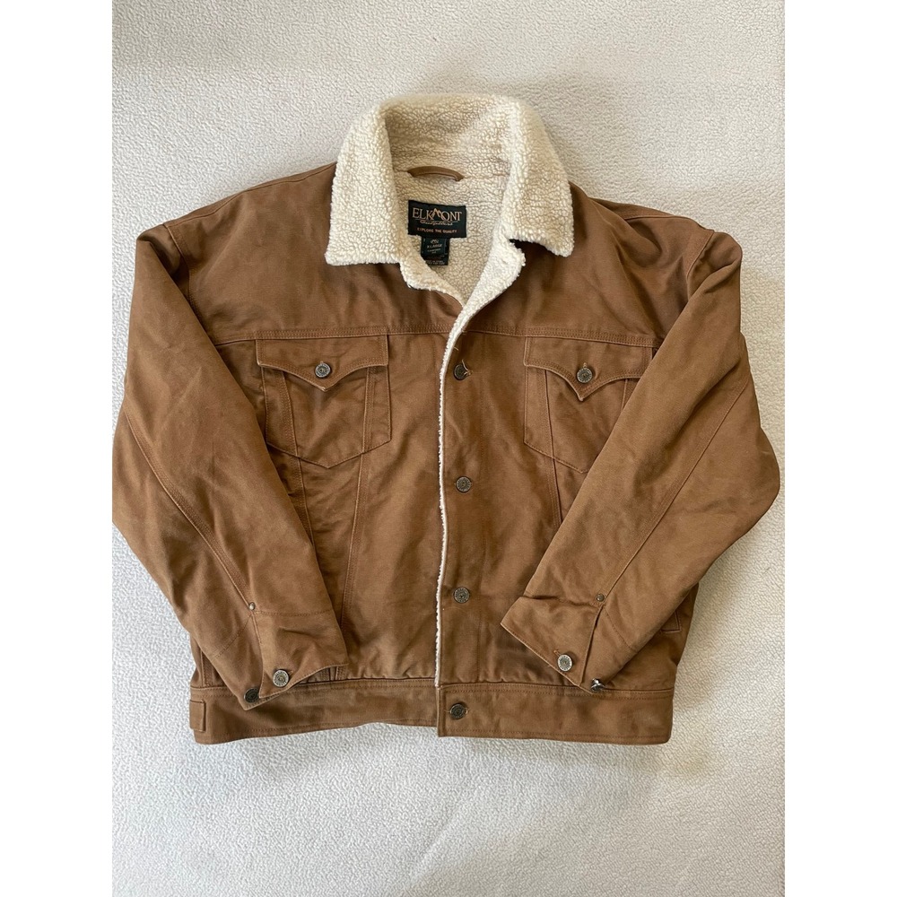 Elkmont Outfitters Mens X-Large Jacket Brown Canvas Sherpa Lined Trucker Coat
